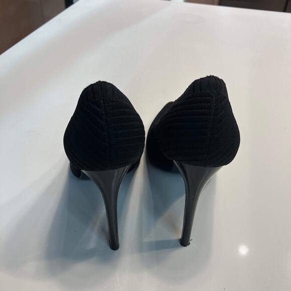Zara Black Ribbed Fabric Stretch High Pointy Toe Pumps Heels Size 38 - Picture 8 of 10